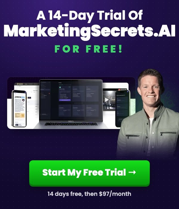 Russell Brunson and a 14-day free trial of MarketingSecrets.AI, his AI marketing platform. Start your free trial.