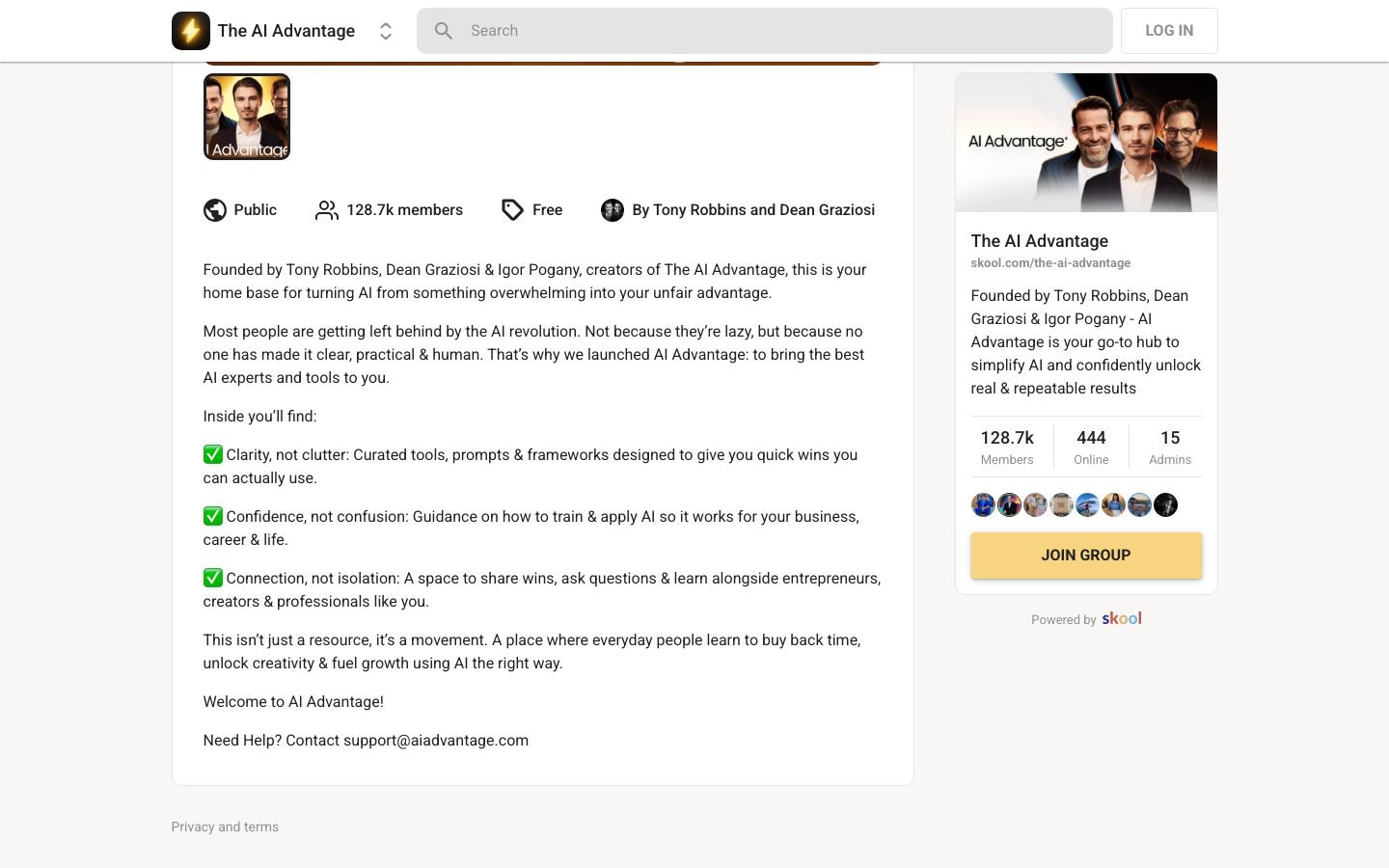 The AI Advantage classroom breakdown showing the training available to free members