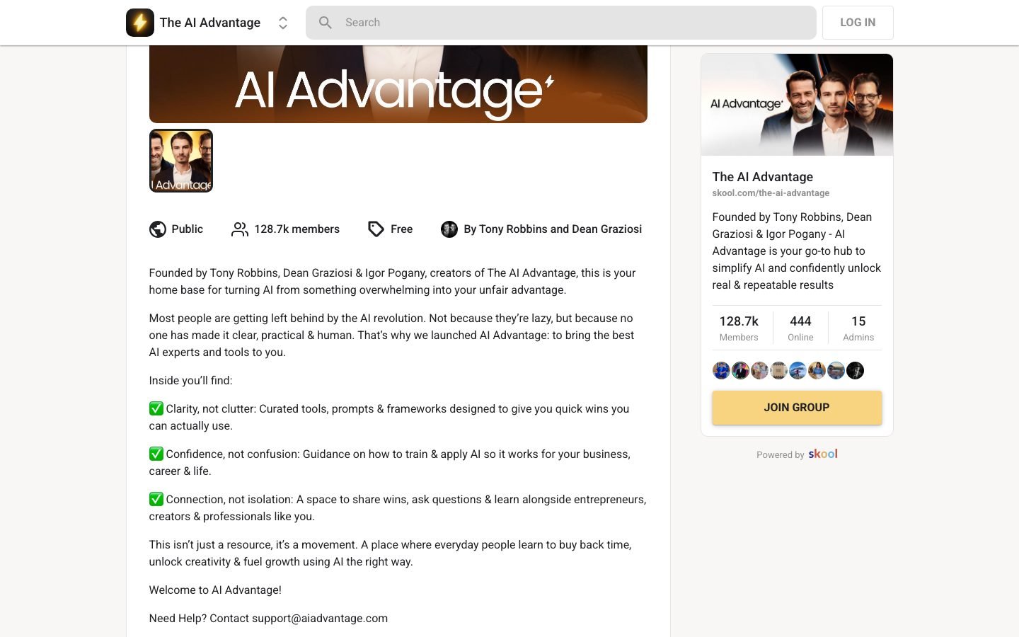 The AI Advantage founder section naming Tony Robbins, Dean Graziosi and Igor Pogany