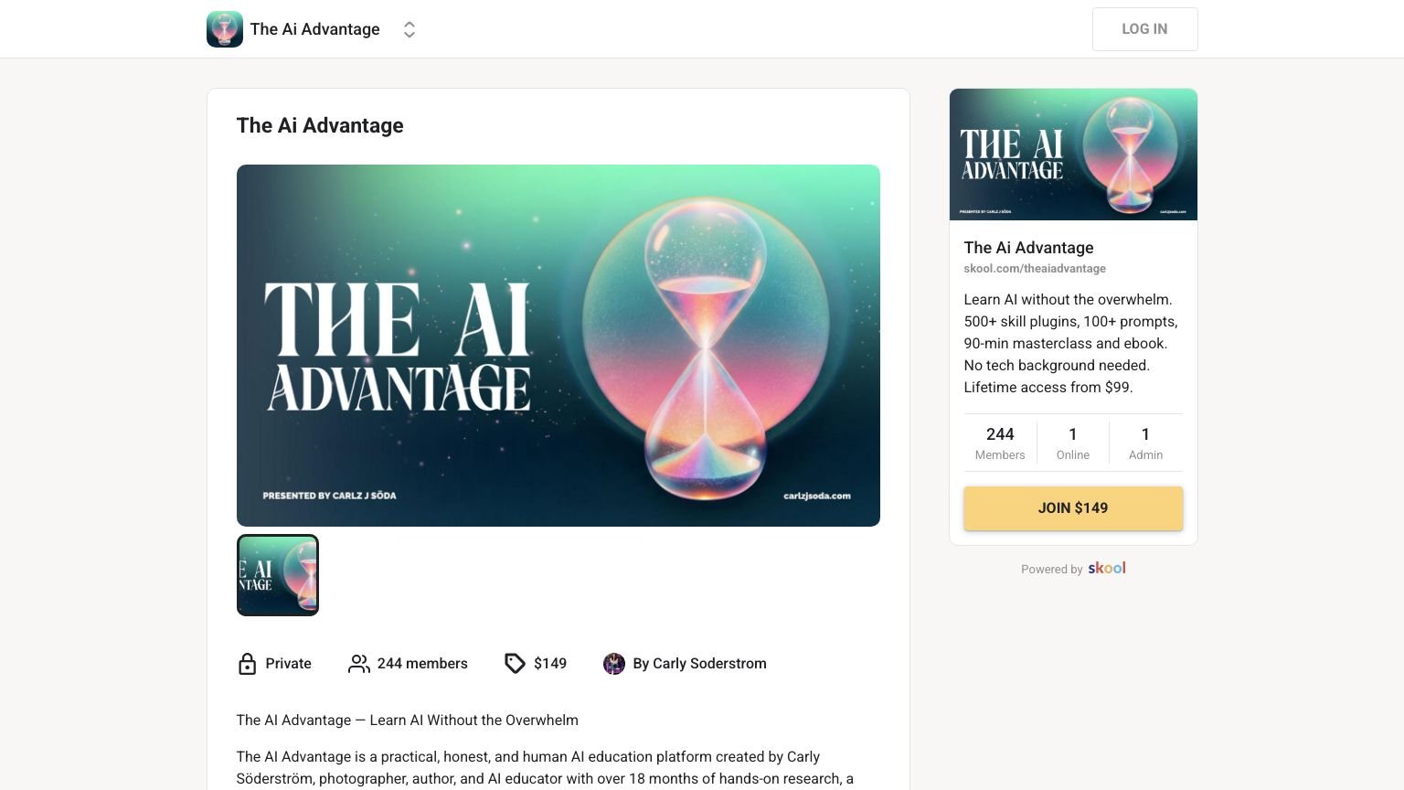 AI Advantage Summit homepage showing free registration and community details