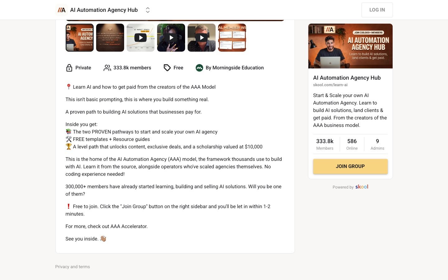 AI Automation Agency Hub what-you-get section listing the free training included