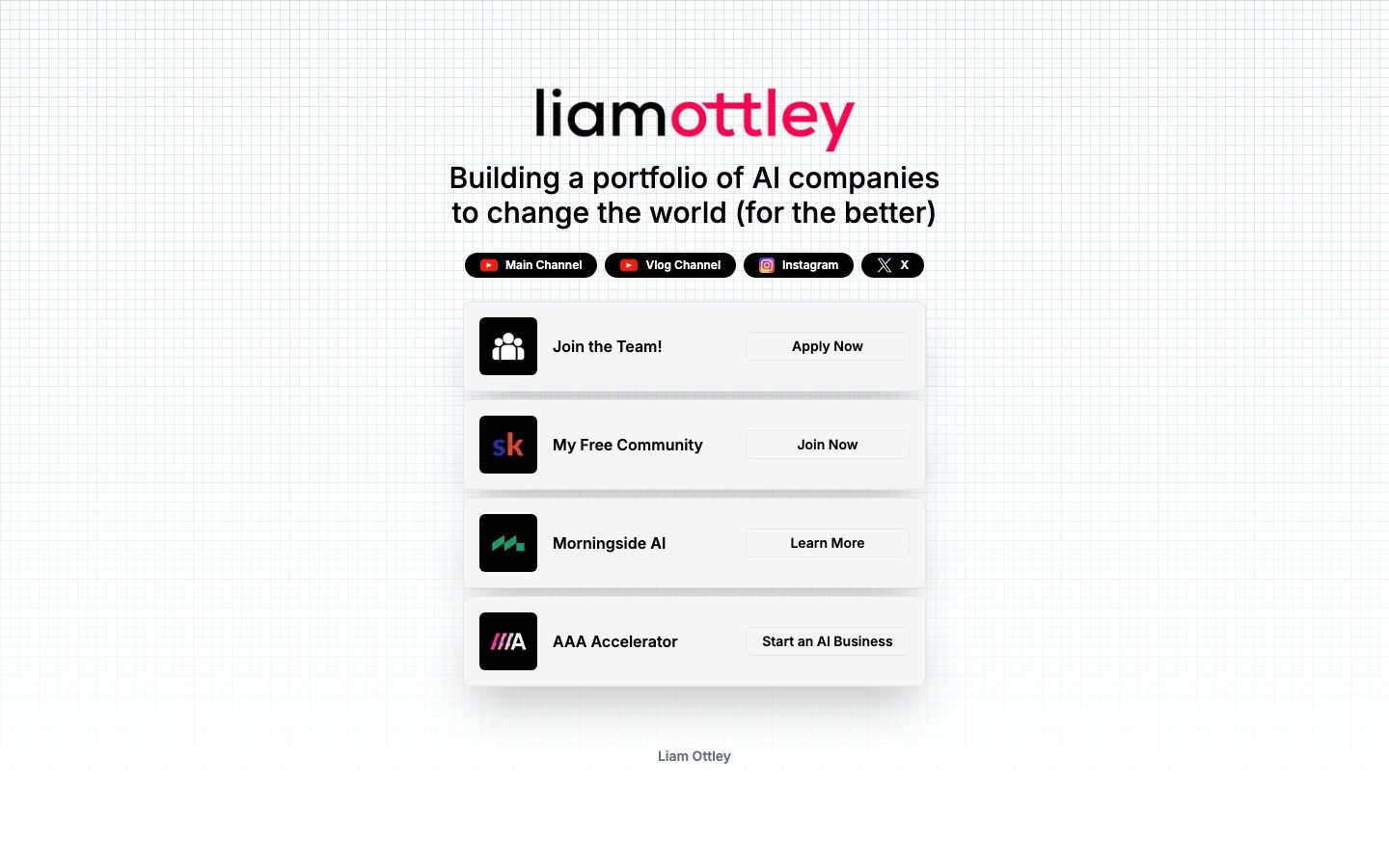 Liam Ottley's official site showing the track record behind the AAA Model