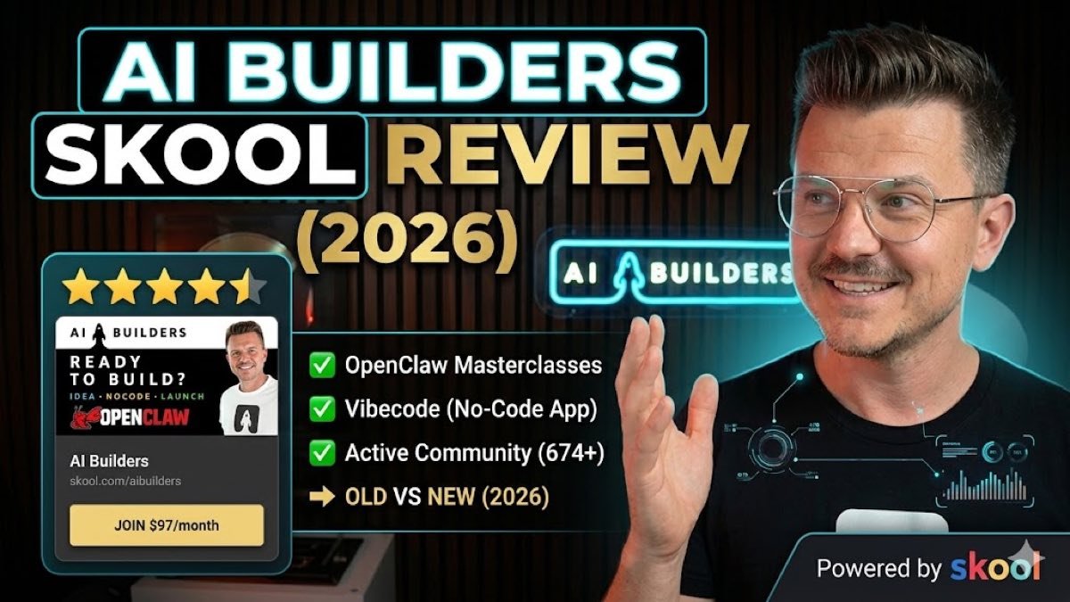 Marcin Teodoru standing next to the AI Builders logo with OpenClaw branding and the tagline Ready to Build — Idea, NoCode, Launch