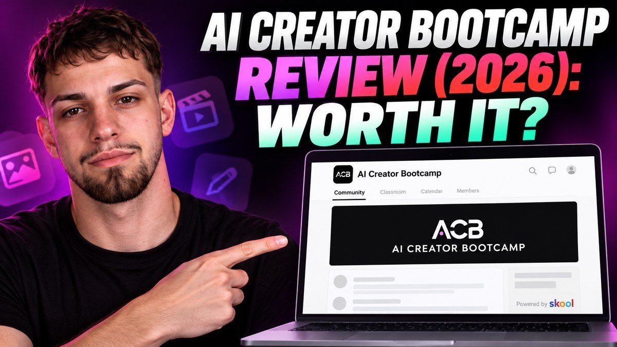 George Barbu next to the AI Creator Bootcamp Skool community page on a laptop