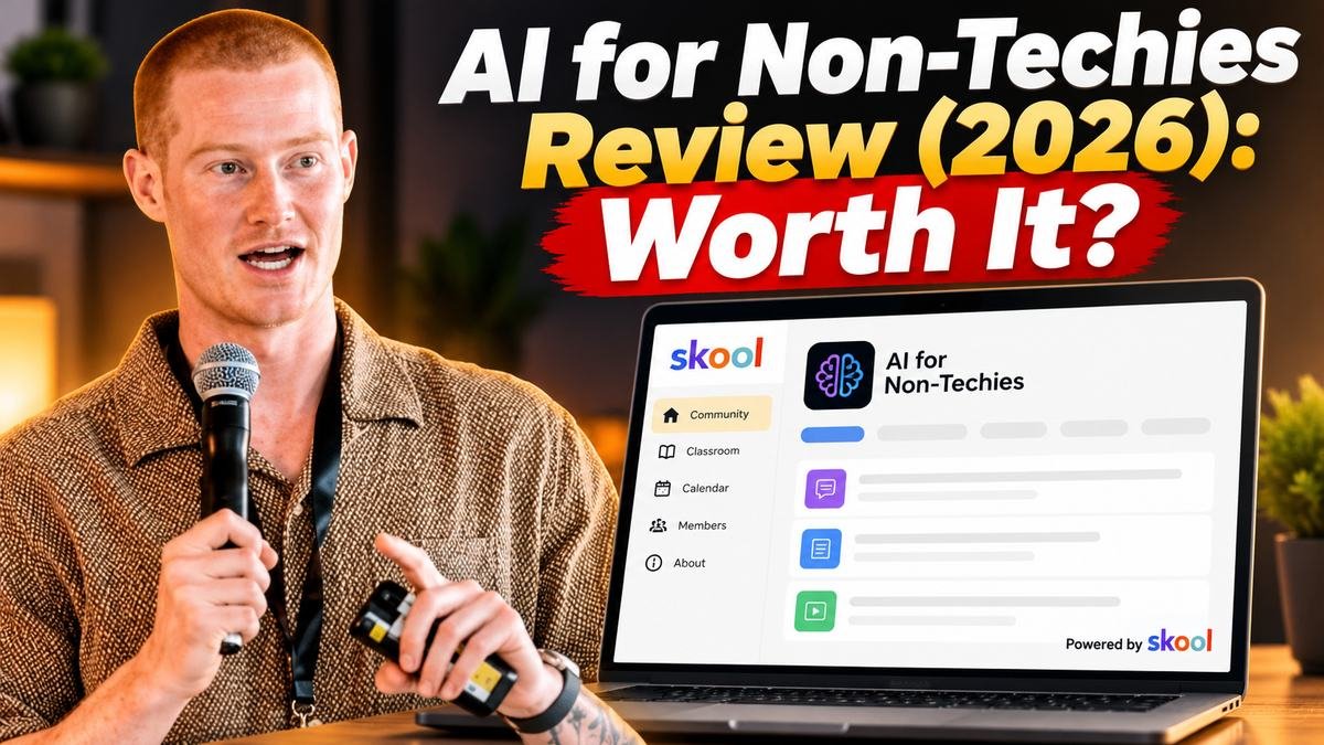 Brock Mesarich with the AI for Non-Techies page on a laptop