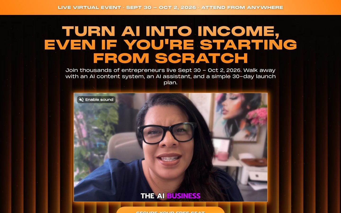 AI Business Summit homepage, the free entry point into Alicia Lyttle's programmes