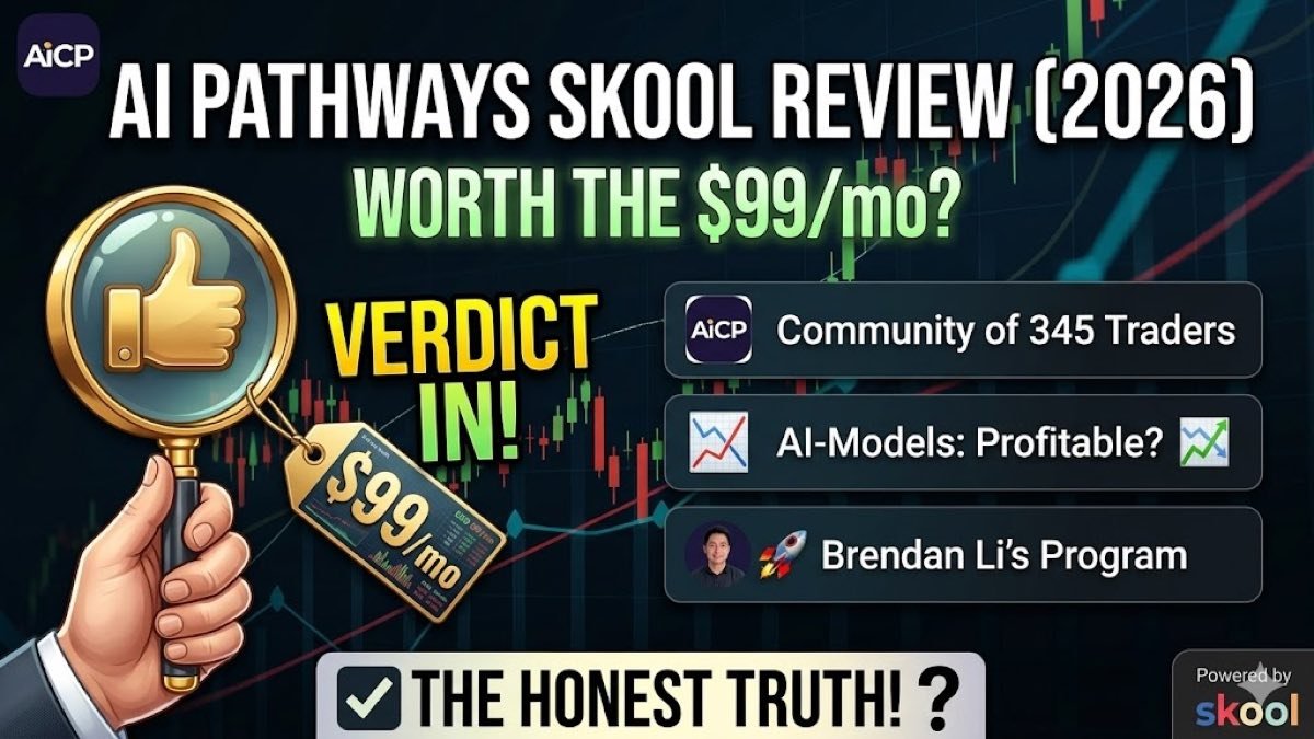AI Pathways Skool community review 2026 showing the trading AI agents course and community dashboard by Brendan Li