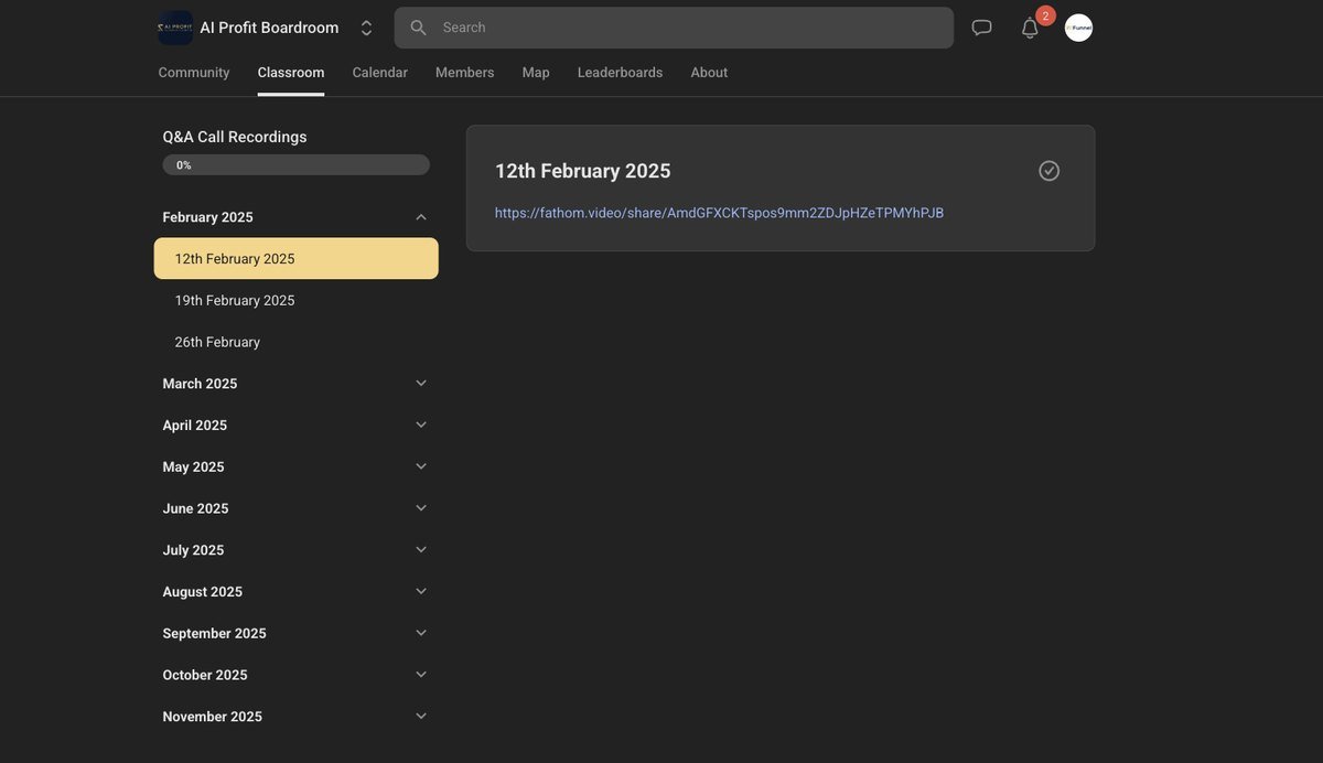 Q&A call recordings archived by month inside the classroom