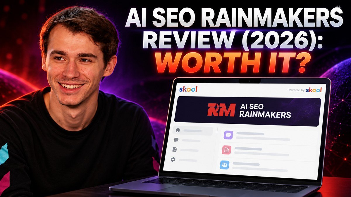 Charles Floate with the AI SEO Rainmakers page on a laptop