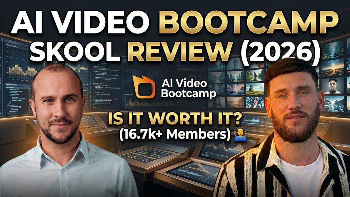 AI Video Bootcamp Skool community homepage showing the 9-phase curriculum and membership count