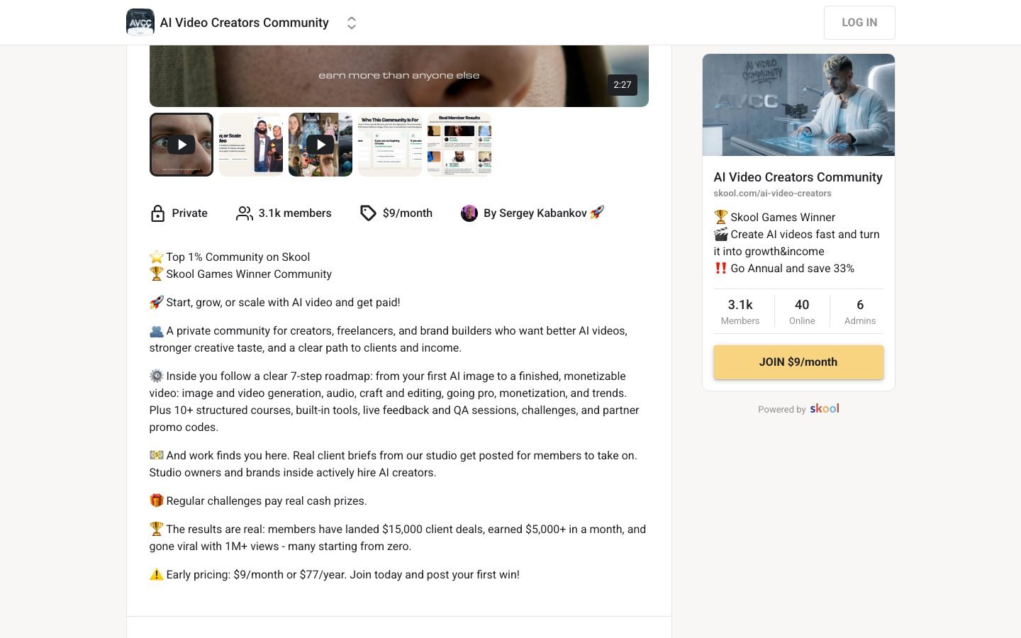 AI Video Creators offer section listing the included video generation training