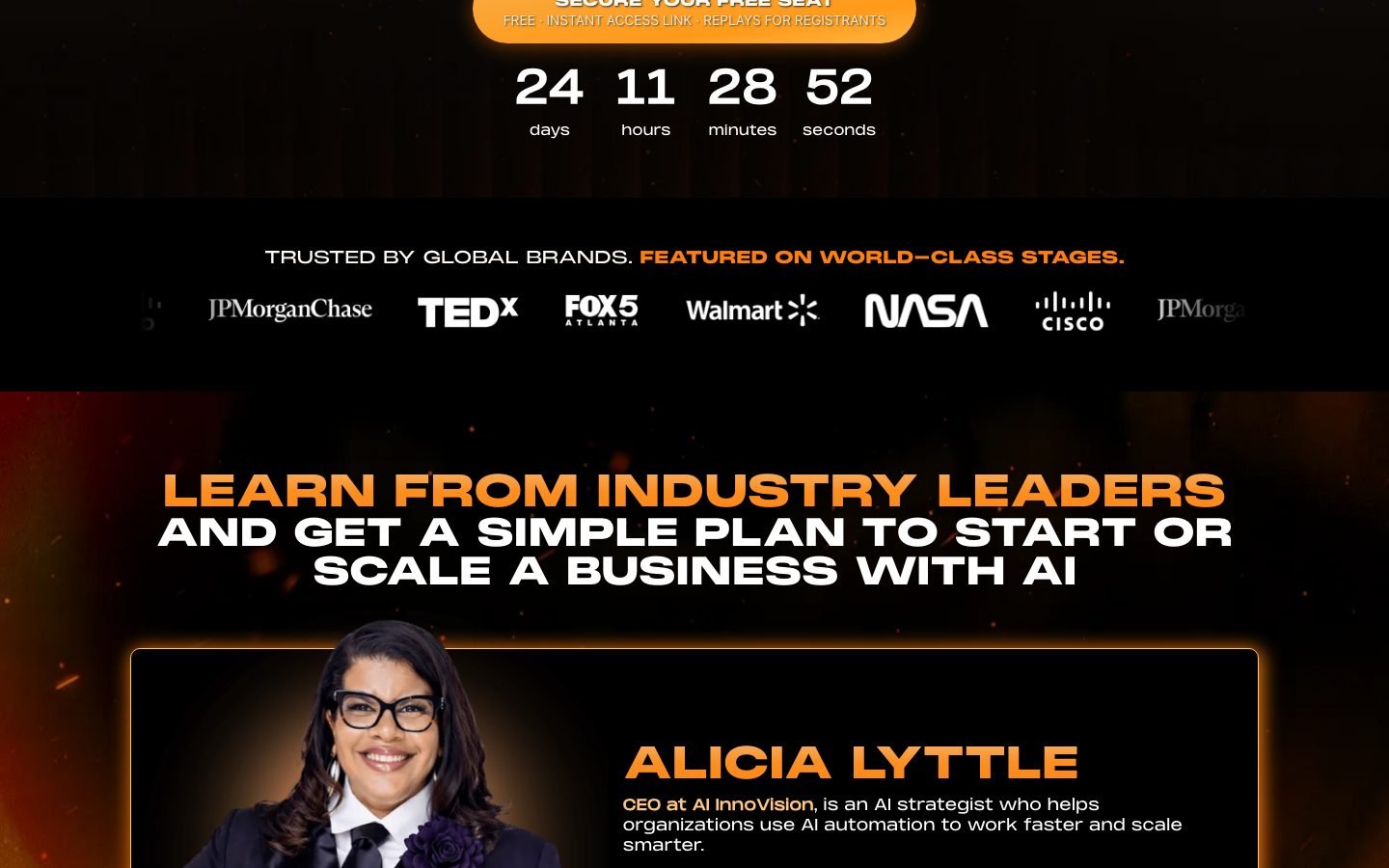 AI Business Summit offer section showing what attendees get
