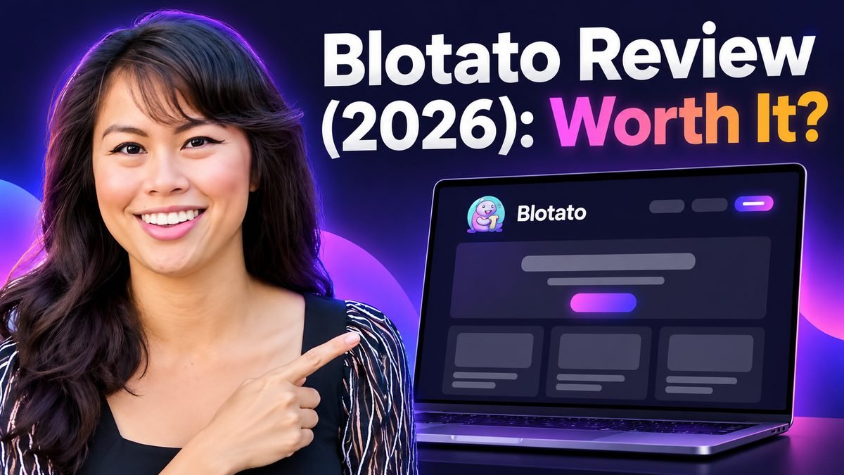 Sabrina Ramonov with the Blotato page on a laptop