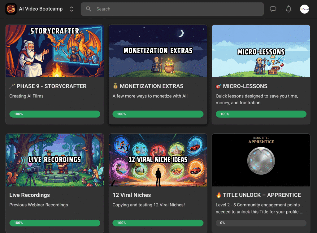 AI Video Bootcamp Skool classroom phase 9