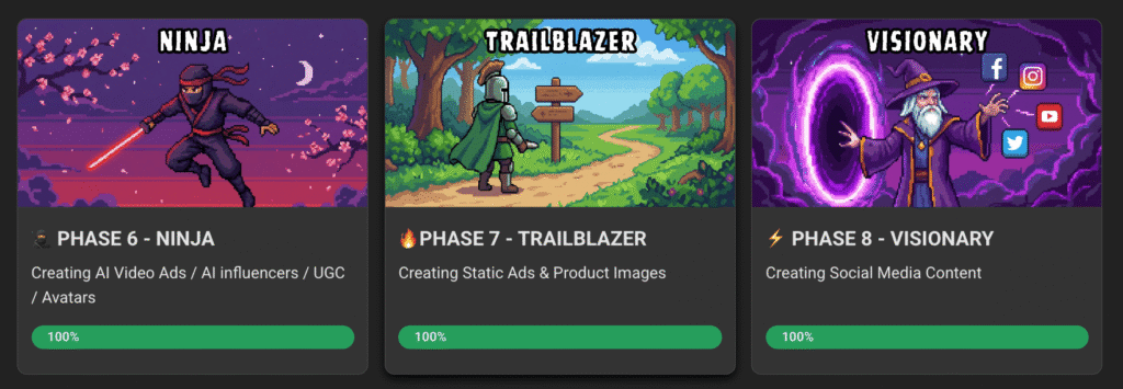 AI Video Bootcamp Skool classroom phases 6-8