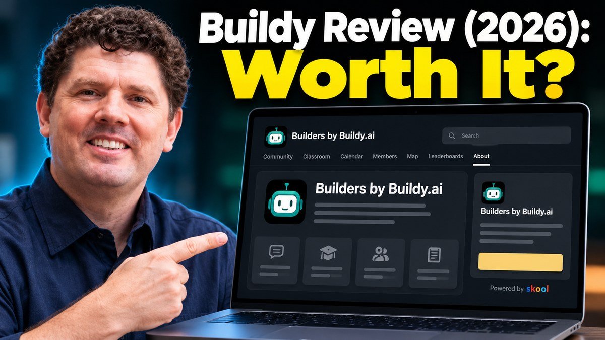 Bill McIntosh with the Buildy page on a laptop