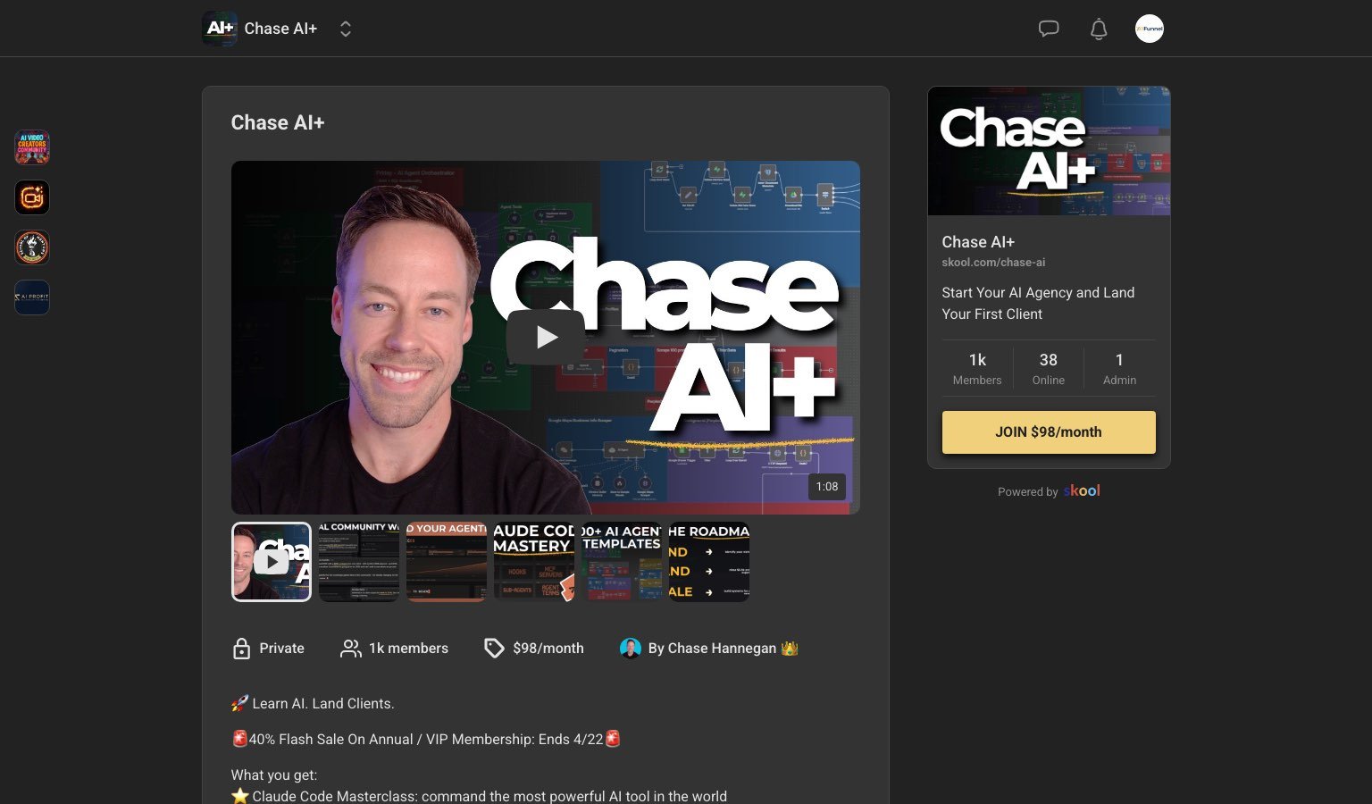 Chase AI+ calendar showing the schedule of live community calls