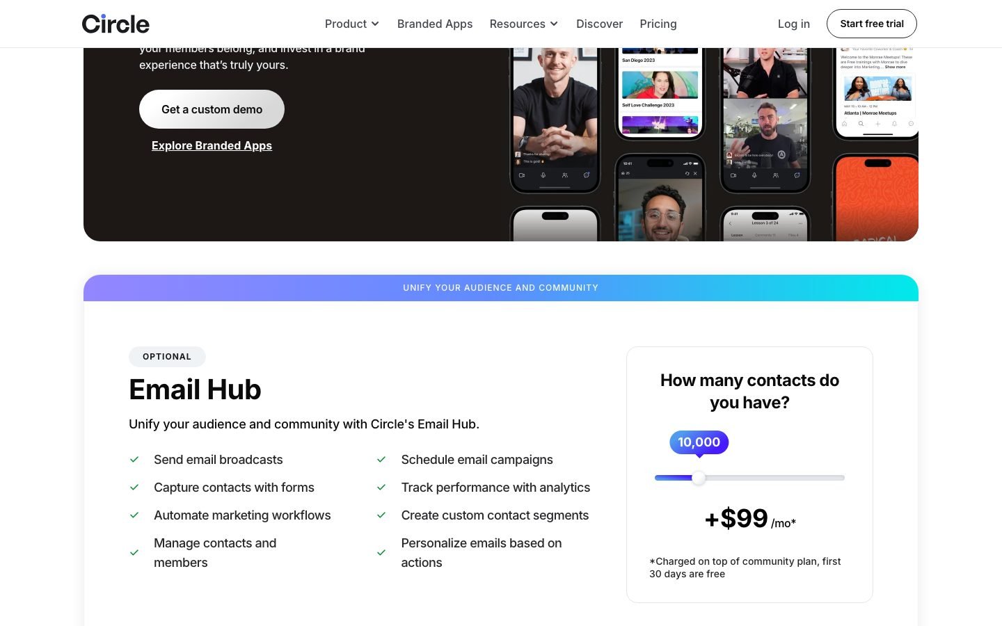 Circle.so plan comparison showing which features unlock at each pricing tier