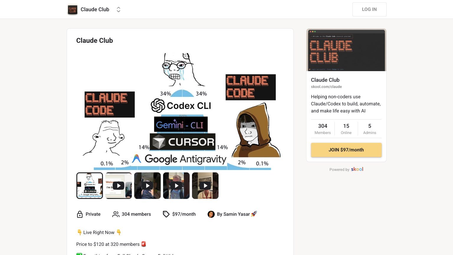 Claude Club community page showing member activity and engagement levels