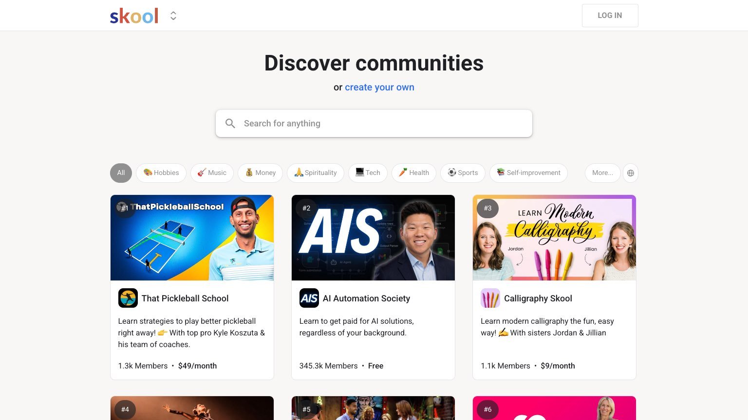 Skool discovery listing used to compare Claude Club against other paid AI communities
