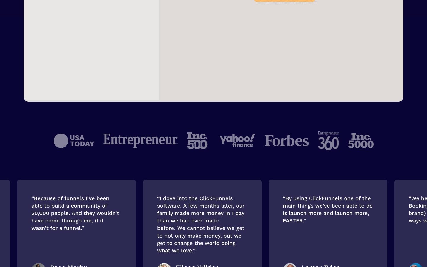 ClickFunnels feature overview showing the funnel, course and CRM tooling