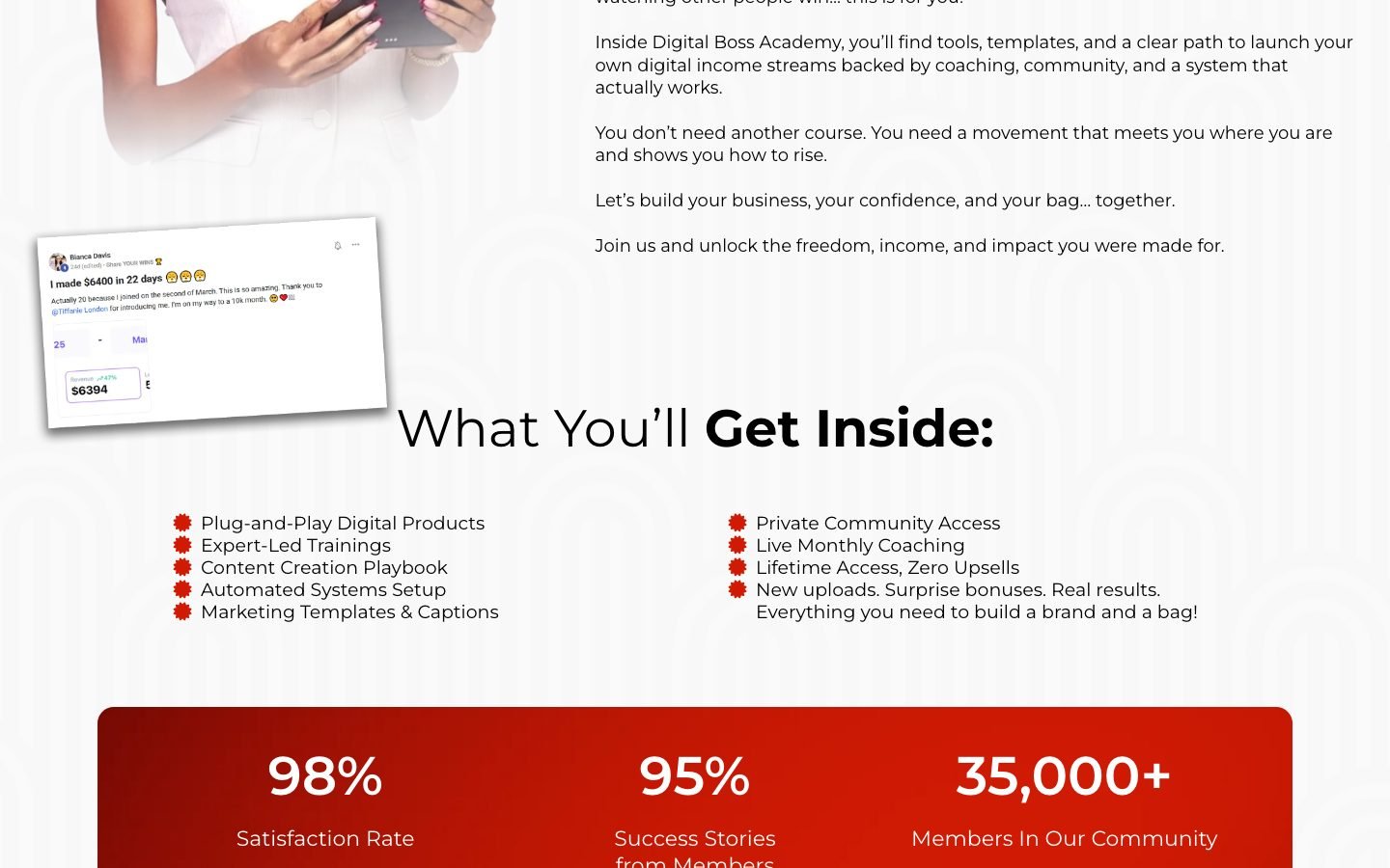 Digital Boss Academy curriculum section showing the PLR vault contents