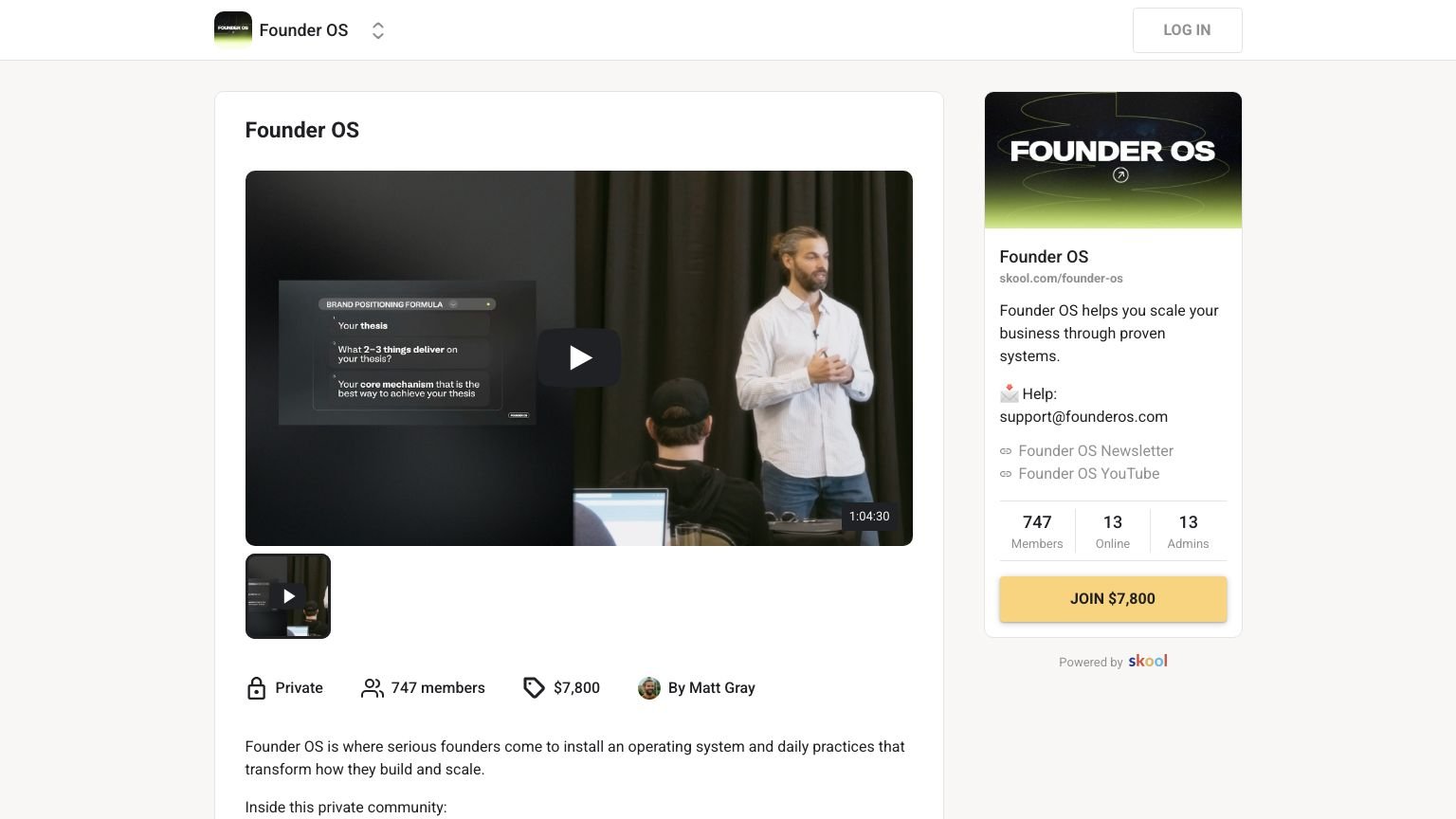 Founder OS sales page presenting the programme positioning and headline offer