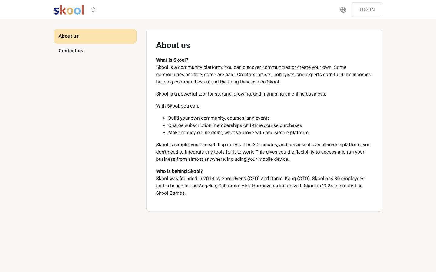 Skool platform overview, the host used to deliver the Founder OS community