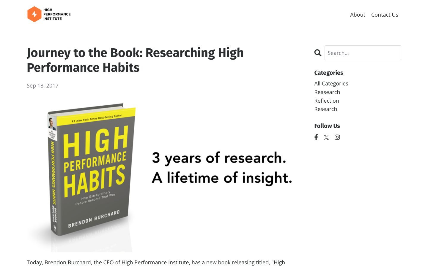 High Performance Institute research page describing the study behind the six habits