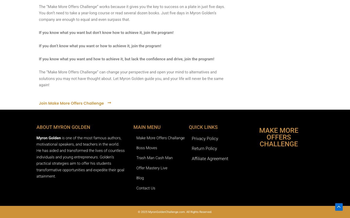 Make More Offers Challenge terms section covering refund and access conditions
