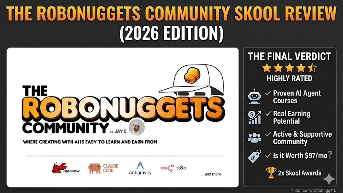 RoboNuggets Skool community review 2026 — Jay E AI agents and n8n automation platform overview