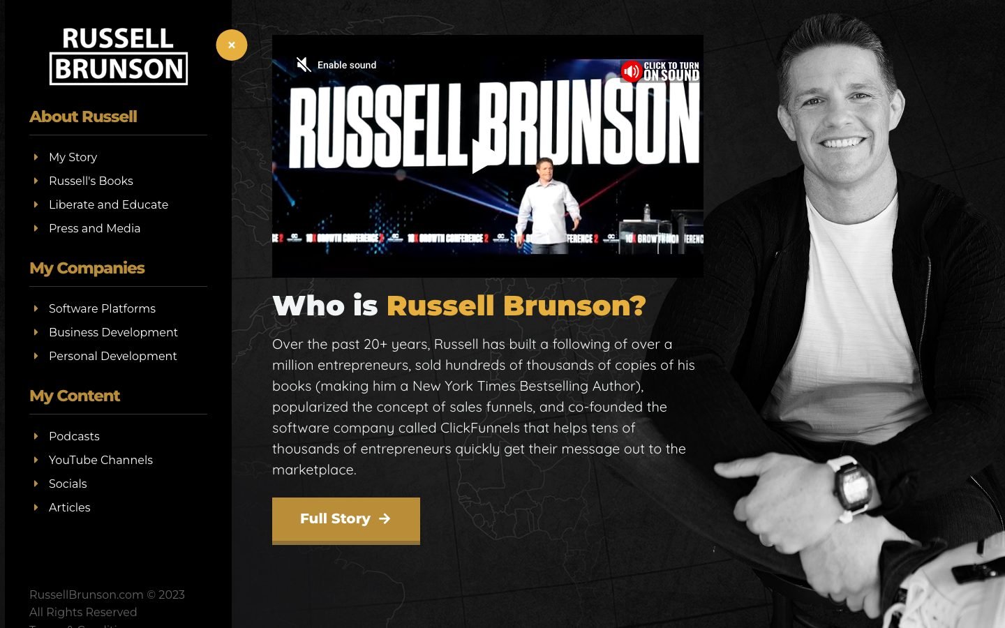 Russell Brunson site detail showing how his own offers are structured and sequenced