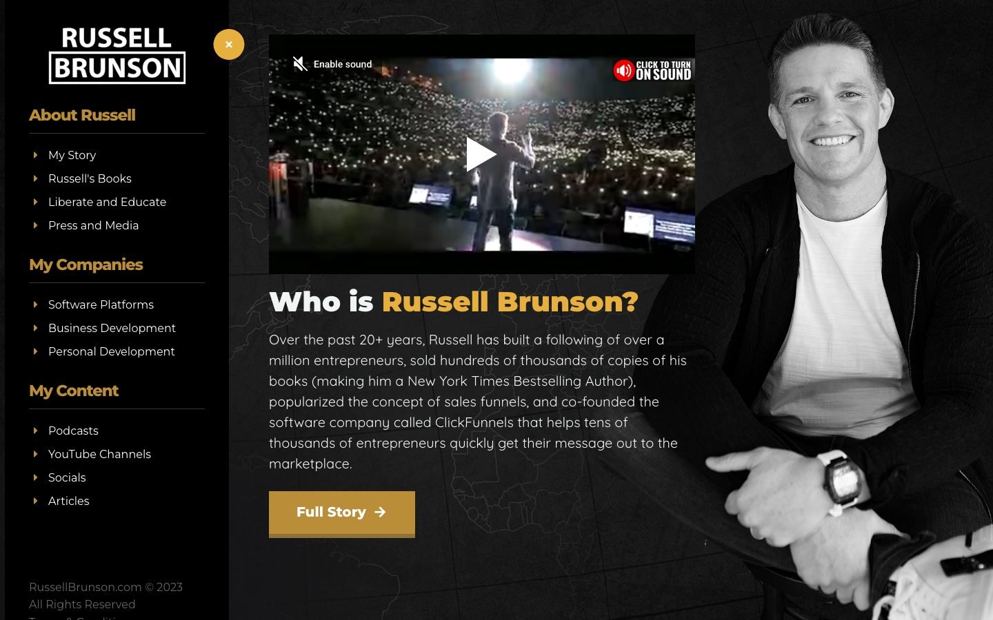 Russell Brunson's official site showing his published positioning and programmes