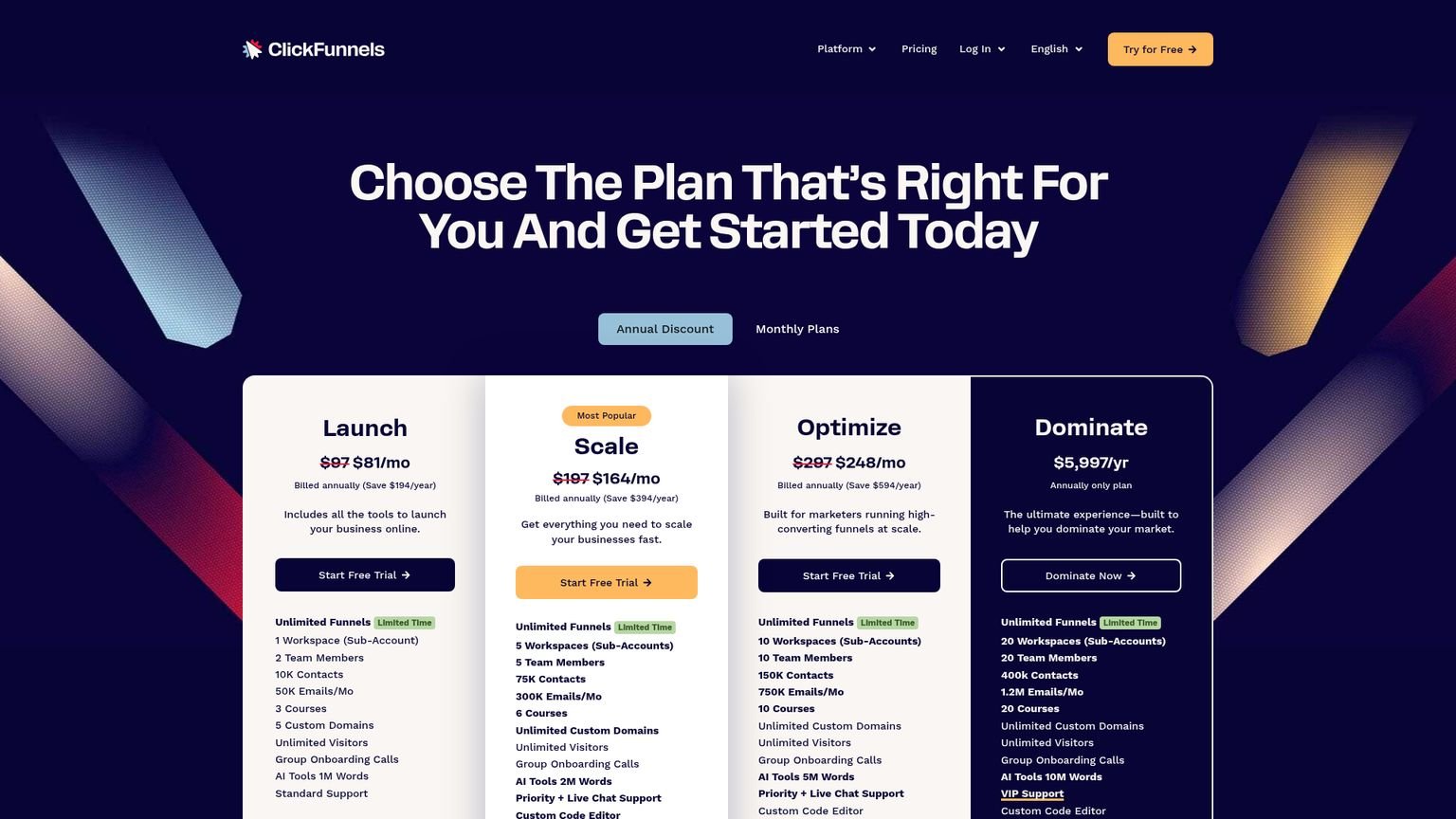 ClickFunnels pricing page