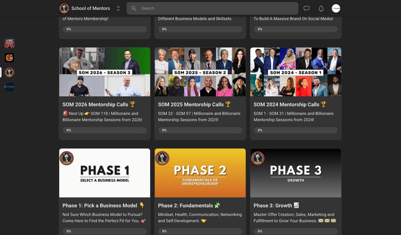 School of Mentors classroom content showing the depth of included training material
