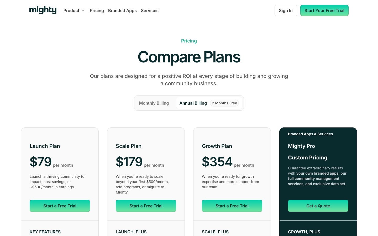 Mighty Networks pricing shown as a third option against Skool