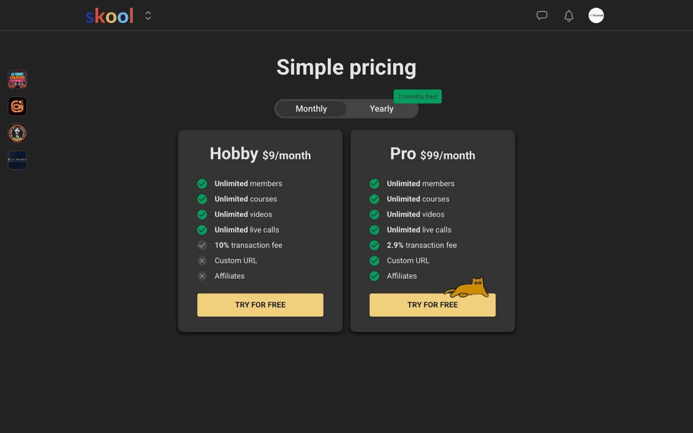 Skool pricing page April 2026